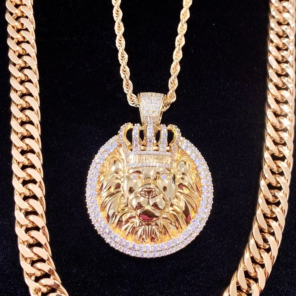DE ROSSI LION KING LAB DIAMONDS 18K GOLD NEW CHAIN NECKLACE MADE IN ITALY!!